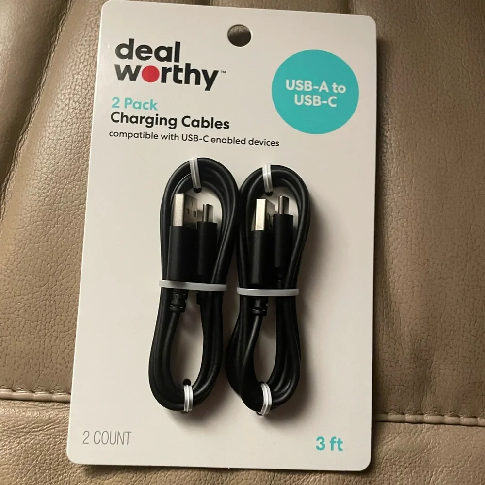 Black USB-A to USB-C Charging Cables 2 Pack 3 Ft NWT Gift Charge Phone Device